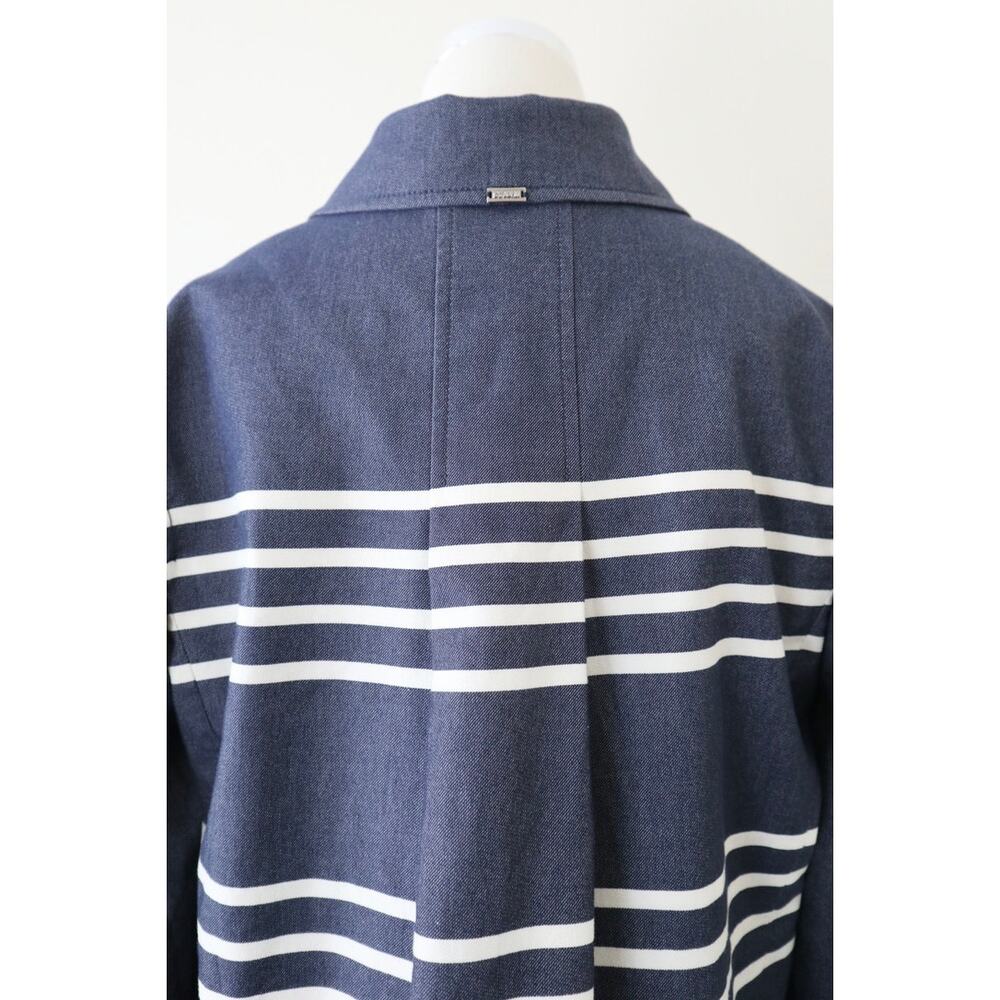 St John Size M Double Breasted Short Swing Jacket Stripe Blue 3/4 Sleeve - Picture 10 of 14